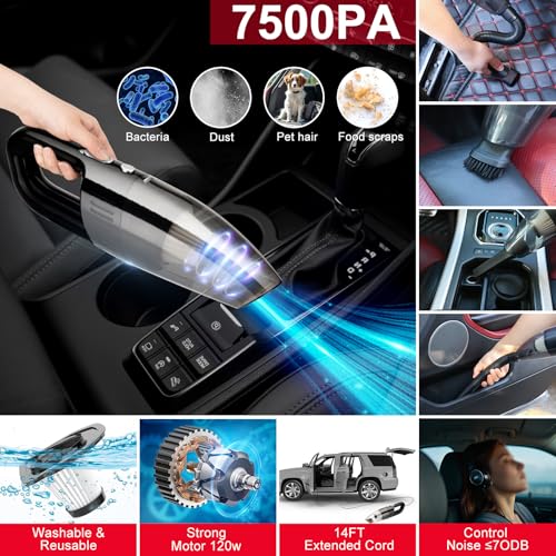 47Pcs Car Wash Cleaning Kit with High Power Handheld Vacuum Windshield Cleaning Tool with Side Mirror Squeegee Bucket Detailing Brushes Tire Brush Towels Complete Detailing Set for Car - size: 47Pcs