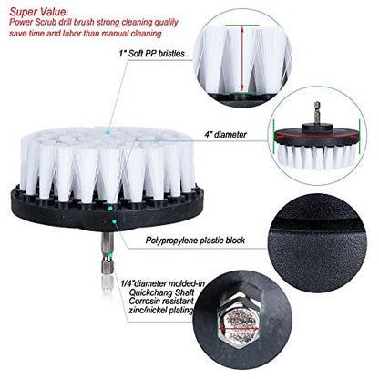 HIFROM Drill Brush - 4 inch Power Drill Attachment Soft Bristle White Quick Change Shaft Scrub Cleaning Brush for Carpet, Upholstery, Leather, Glass (White) - color: White