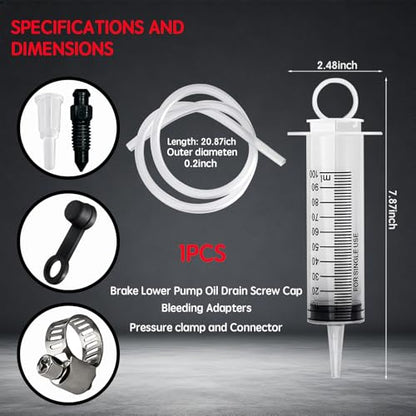 2 Pack Brake Bleeder Hose - Hydraulic Disc Clutch Bleeding Kit - With 100ML Syringe, 19.68-inch Hose, One Way Brake Bleeder Valve - for Motorcycle Scooters Quads Brake System Repair Maintenance