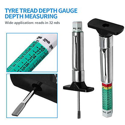 4-Pack Tire Tread Depth Gauge 32nds, Tire Depth Measuring Tool Color Coded Green