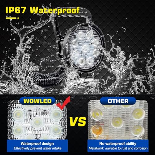 Magnet Light Bar, Magnetic Base, Cigarette Lighter Powered, Portable LED Flood Light Work Lamp for Car Off-road SUV Trailer Tractor Truck Engineering Maintenance Garage Camping (27W Round)