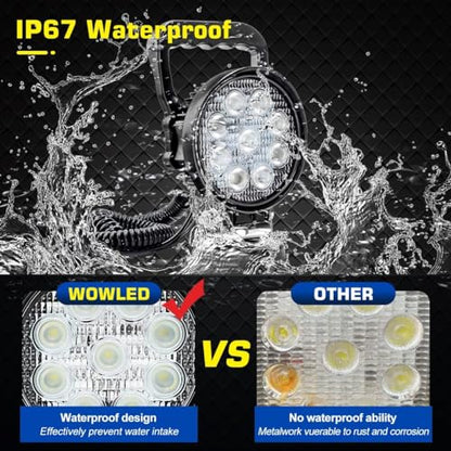Magnet Light Bar, Magnetic Base, Cigarette Lighter Powered, Portable LED Flood Light Work Lamp for Car Off-road SUV Trailer Tractor Truck Engineering Maintenance Garage Camping (27W Round)