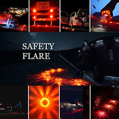 Tobfit 6 Pack LED Road Flares Emergency Lights Roadside Safety Beacon Disc Flashing Warning Flare Kit with Magnetic Base & Hook for Car Truck Boats | 9 Flash Modes (Batteries Not Included) (6) - color: 6 Sets