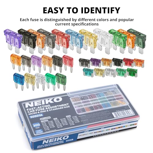 NEIKO 50501A Car Fuse Master Assortment Set, 300pc, Fast Acting, Auto Fuses Kit, Standard, Micro & Mini Sizes, 2A, 3A, 5A, 10A, 15A, 20A, 30A, 35A & 40 Amp, Marine Boat, Automotive, RV, Car Fuse Kit - style: Standard, Mini, Micro Car Fuse Set (2A–40A)