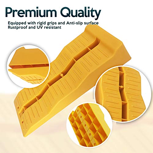 ZONETECH Automotive Leveling Ramps- Premium Quality Camper Trailer SUV Car Wheel Chocks, Leveler, Stabilizer on Uneven Ground- Great for Raising Auto - color: Yellow