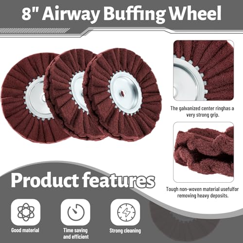 Tallew 7 Pcs 8" Airway Buffing Wheel Kit in Diameter 5/8" in Arbor Hole, Aluminum Metal Polishing Wheel and Polishing Compound for Angle Grinder Mirror Finish (Brown) - color: brown, green and white