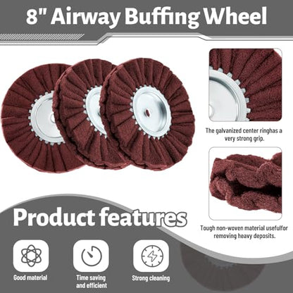 Tallew 7 Pcs 8" Airway Buffing Wheel Kit in Diameter 5/8" in Arbor Hole, Aluminum Metal Polishing Wheel and Polishing Compound for Angle Grinder Mirror Finish (Brown) - color: brown, green and white