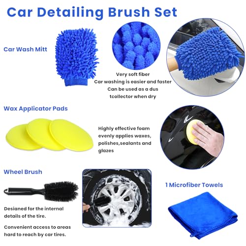 15 Pcs Car Cleaning Kit, Car Detailing Wash Brush Set, Auto Interior External Wash Cleaning Set for Car Motorcycle Bike Wheels, Engine, Emblems, Air Vents, Dashboard, Leather