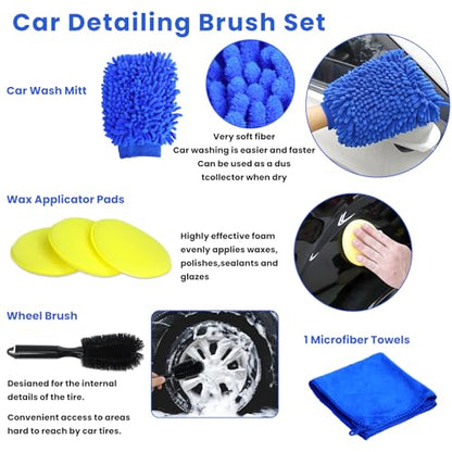 15 Pcs Car Cleaning Kit, Car Detailing Wash Brush Set, Auto Interior External Wash Cleaning Set for Car Motorcycle Bike Wheels, Engine, Emblems, Air Vents, Dashboard, Leather