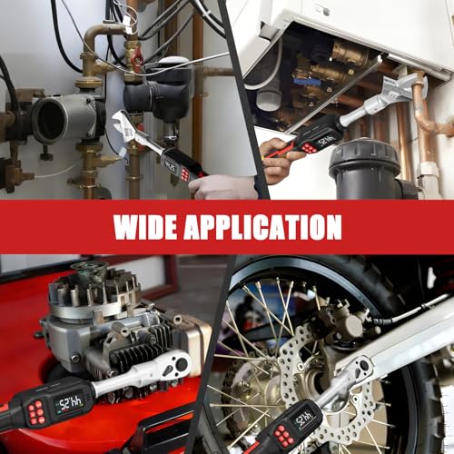 VANPO Adjustable Digital Torque Wrench, 2.2-44.3 Ft.lb/3-60Nm, ±2% Accuracy | Electronic Torque Wrench with 42mm Jaw and 3/8" Drive Ratchet, Buzzer, Vibration and LED Indicator for HVAC and Motorcycle - size: 2.2-44.3 Ft.lb/3-60 Nm(9×12mm)