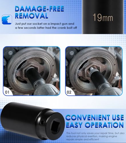 77080 Harmonic Balancer Socket Tool for Honda 19mm Crank Bolt Socket, 3 Times Momentum Power of Standard Impact Socket with Deep Counter-Weighted Design for Stronger Torque - size: 19mm