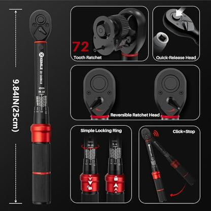 52Pcs 1/4" Drive Small Torque Wrench &Screwdriver Set 20-260In.Lb | 1/4 Torque Wrench (2.3-29.4Nm),10-80 Inch Pound Torque Screwdriver,72T Dual Range,with Bits Sockets for DIY Bike Gunsmithing - size: 1/4"DR.20-260In.Lb TW/TS Set