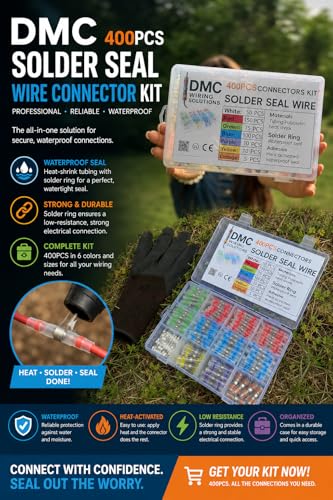 Solder Seal Wire Connectors Kit, 400 PCS Waterproof Heat Shrink Butt Connectors for Automotive, Marine, and DIY Electrical Wiring