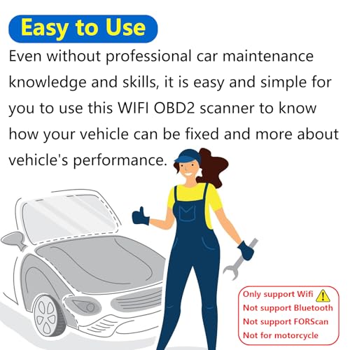 WiFi ELM327 OBD2 Adapter Scanner Reader for iOS iPhone and Android Phones OBD2 to WiFi OBD 2 ELM 327 Adapter Scanner Diagnostic Scan Tools OBDii ELM327 Interface Code Readers for Ford GM Chevy etc