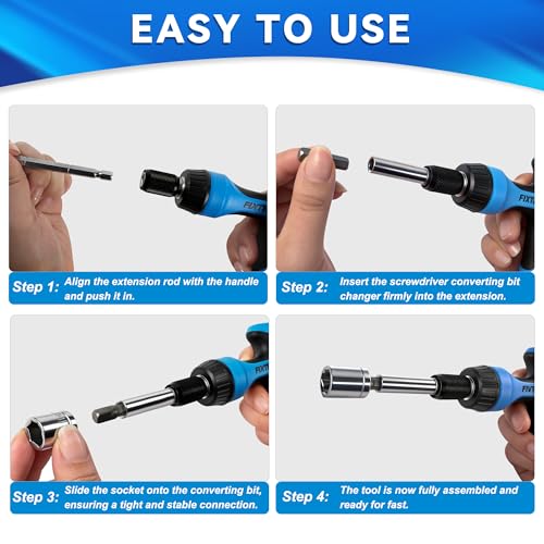 FIXTEC 47-Piece Ratcheting Screwdriver Sets and Ratchet Wrench, Magnetic T-Handle Home Repair Kit with Plastic Toolbox Storage Case