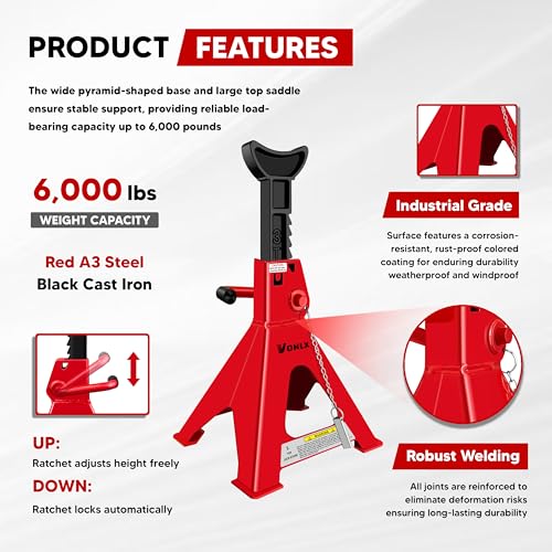 Car Jack Stands 3 Ton Adjustable Auto Floor Jackstands with Double Locking and Large Foot Base for Lifting SUVS, Heavy Duty Carbon Steel 6,000 lb Capacity 2 Pack - size: 3-Ton Jack Stands