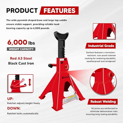 Car Jack Stands 3 Ton Adjustable Auto Floor Jackstands with Double Locking and Large Foot Base for Lifting SUVS, Heavy Duty Carbon Steel 6,000 lb Capacity 2 Pack - size: 3-Ton Jack Stands