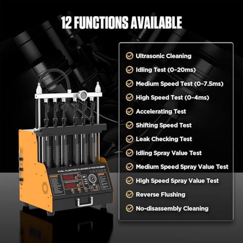CT400 Fuel Injector Cleaner Tester Machine 6 Cylinders Upgraded Ultrasonic Car Fuel Injectors Cleaning Machine GDI, EFI, FSI Fuel Injection Systems Cleaner Kit 12V/70V/120V
