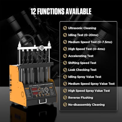 CT400 Fuel Injector Cleaner Tester Machine 6 Cylinders Upgraded Ultrasonic Car Fuel Injectors Cleaning Machine GDI, EFI, FSI Fuel Injection Systems Cleaner Kit 12V/70V/120V