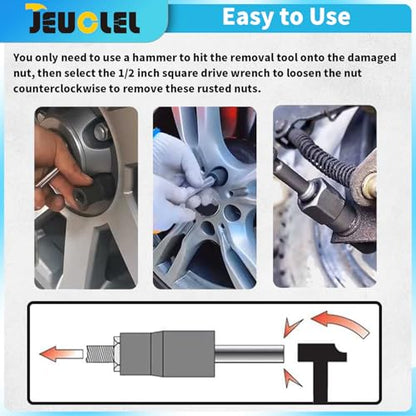 5PCS Twist Lug Nut Socket Set, 1/2" Drive Bolt Nut Extractor Tool | Metric, 17mm 19mm 21mm 22mm Socket, Damaged Nut Lock Remover, Rusted, Stripped, Screws, Stuck Locking Nut Removal - color: 5pcs Lug Nut Extractor 1/2 Inch Drive