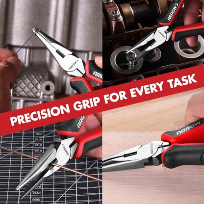 ARROW Needle Nose Pliers, 6-inch Long Nose Cutting Pliers with Wire Cutter, Comfortable TPR Handle, High Carbon Steel, High Leverage Diagonal Design - size: 6 Inch