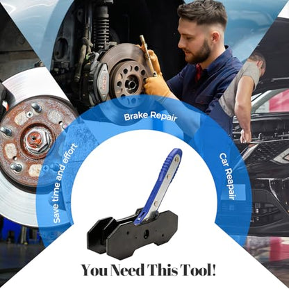 Brake Caliper Compression Tool, Ratcheting Caliper Piston Compressor Tool | for Single, Twin & Quad Pistons, Fits Cars/Trucks/SUVs, Includes 2 Hooks, 2 Steel Plates & Gloves