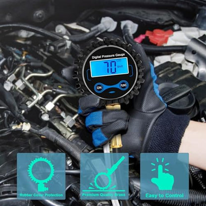 BETOOLL Digital Fuel Pressure Gauge - Black Case Fuel Pressure Test Kit - Fuel Injector Injection Pump Pressure Tester Tools 0-300PSI for Cars and Trucks - size: Digital BK