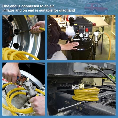 Truck Tire Inflator Kit, 3/8” x 50FT Hybrid Air Hose with 1/4" Chuck and 1/2" NPT Universal Gladhand Connection - color: Yellow