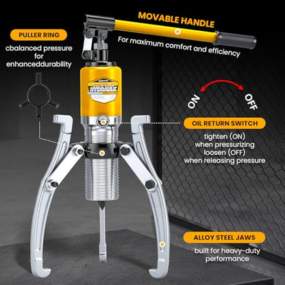 NEWTRY 15 Ton Hydraulic Gear Puller Kit, Wheel Bearing Pulling Separator, 3 Jaw Puller, Vertically & Horizontally, w/Case, Heavy Duty Mechanical Repair - size: 15 Ton