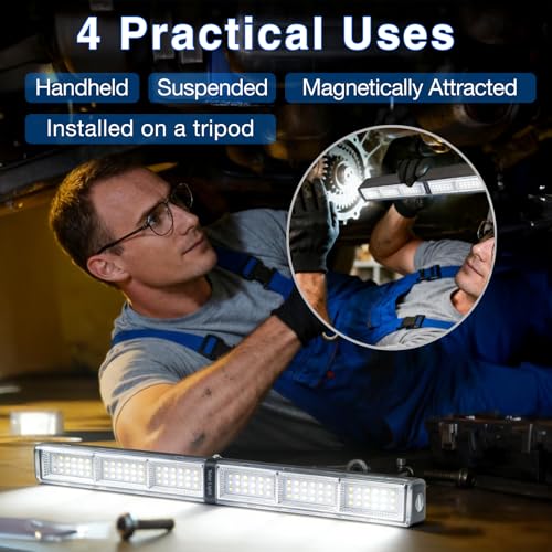 Solar Magnetic Work Light Bar 3000LM 4000mAh, Rechargeable LED Underhood Mechanic Light for Car Repair & Camping, Strong Magnet Base, Tripod Mount, Hook, Type-C - style: L0