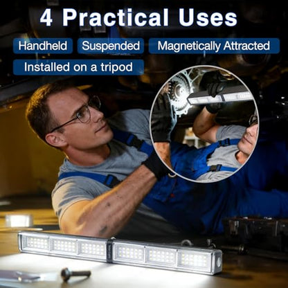 Solar Magnetic Work Light Bar 3000LM 4000mAh, Rechargeable LED Underhood Mechanic Light for Car Repair & Camping, Strong Magnet Base, Tripod Mount, Hook, Type-C - style: L0