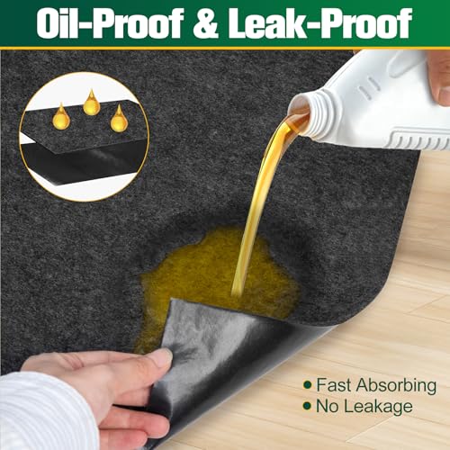 ToLanbbt Garage Floor Mat 4' x 8', Oil Spill Mat for Under Car Driveway Oil Drip Pad with 8P Tapes, Waterproof Backing, Leak Absorbent, Reusable, Washable, Protect Garage Floor (1P, Dark Gray) - size: 4'x8'