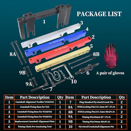 Master Engine Timing Vanos Camshaft Alignment Locking Tool Kit | Compatible with BMW 2.5L 3.0L N51 N52 N53 N54 N55 S55 Engines, Crankshaft Flywheel Alignment Tool Kit - color: Blue-New