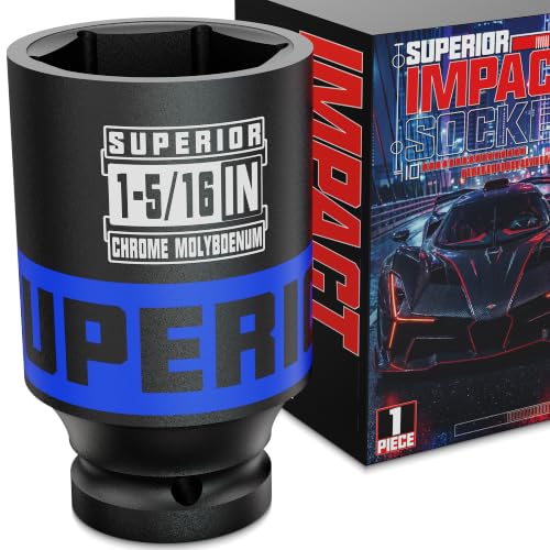 1/2" Drive Impact Socket, 1-5/16 Inch Deep Socket, SAE, CR-MO Axle Nut Socket, 6 Point, for Automotive Repair, Axle Shaft Nuts Removal & Installation - size: 1/2" Drive 1-5/16 Inch Deep