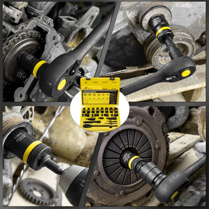 Topec 1/2" Drive Lug Nut Removal Tool, 19-Piece 10-25mm, Impact Lug Nut Extractor Socket Set with Ratchet Handle, Wheel Lock Removal Kit for Damaged, Rounded, Stripped Car Bolt Nuts