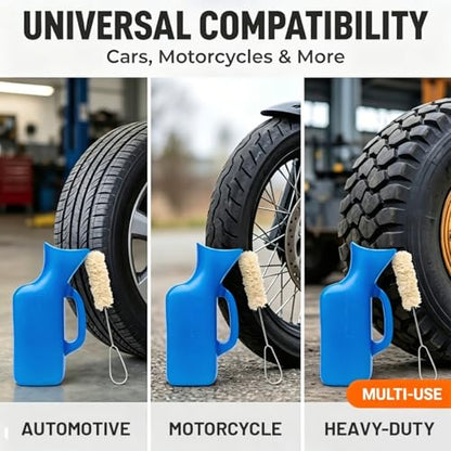 Angled Tire Lube Bucket Kit, with 0.26 Gallon and 6 Lube Swabs 11.8"Length,2 gloves,1 Tread Depth Gauge for Coats Center Post Changers,Durable & Efficient Tire Mounting Lubricant Container