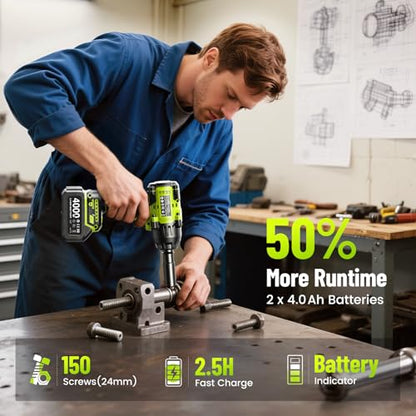 Robustrue 1400N.m (1032ft-lbs) Cordless Impact Wrench, 1/2" Brushless High Torque Impact Gun, 11Pcs Tire Repair Kit, 2x4000 mAh Batteries, Fast Charger, Impact Driver for Car Home/Truck RV/Mower - size: 1400N.m