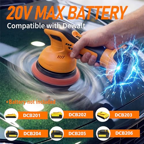 6 In Cordless Car Buffer Polisher Fit for Dewalt 20V Battery(NO Battery) | Brushless Dual-Action Polisher, 6 Variable Speed 4500RPM for Car Detailing