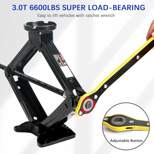 3 Ton Car Jack Kit with Rubber Jack Pads Universal Scissor Jack Tool Set | 6610lbs heavy duty; fits suv sedan mpv; 5.1-16.8 inch lift; roadside flat tire; emergency auto tool; ratcheting leverage