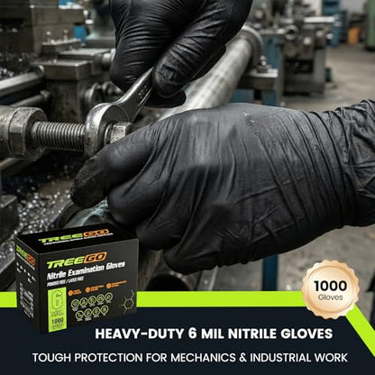 TREEGO Black Nitrile Gloves Large, 6 Mil Disposable Gloves, 1000 Count | Powder Free, Latex Free, 510(k) Cleared, Ideal for Automotive Repair, Food Service, Commercial Cleaning & Manufacturing - color: 1000 Black, size: Large