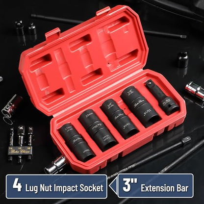 Bates- Lug Nut Impact Socket Set, 5 pcs, Lug Nut Socket Set 1/2 Drive, 21mm Lug Nut Socket, Lugnut Impact Socket Set, Lug Nut Sockets, 22mm Lug Nut Socket Set 1/2 Impact, Wheel Lug Nuts Socket