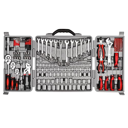 CARTMAN 205-Piece Ratchet Wrench Tool Set, SAE/Metric Socket Kit Carry Case | Professional ratchet wrench and socket assortment for car jobs, mechanics, DIY projects, home fixes, and general maintenance. - style: 205 PC