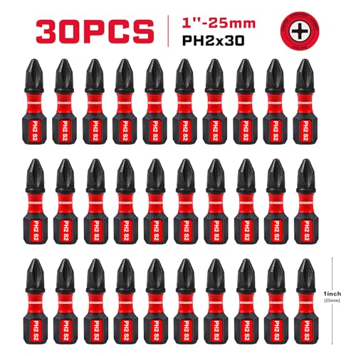 Geinxurn Impact Tough #2 Phillips 1 in. Insert Driver Bits,30Pack Bulk PH2 Screwdriver Bits Set - size: 1"-PH2-30PCS