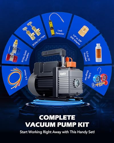 Orion Motor Tech AC Vacuum Pump and Gauge Set, 1/3 hp 4 cfm Vacuum Pump Manifold Gauge Kit with Leak Detector 3 Hoses & Accessories for R134a R12 R22 R502, A/C Vacuum Pump Kit for Auto HVAC Systems - size: 4.0 CFM & 3 Way