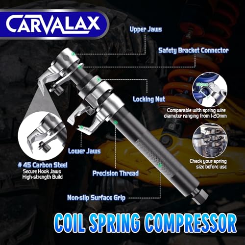 CARVALAX Coil Spring Compressor Tool, 2pcs Automotive Spring Compressor Set with Extendable Safety Bracket, 2670LB Heavy Duty Macpherson Strut Spring Compression Set for Car Truck ATV UTV
