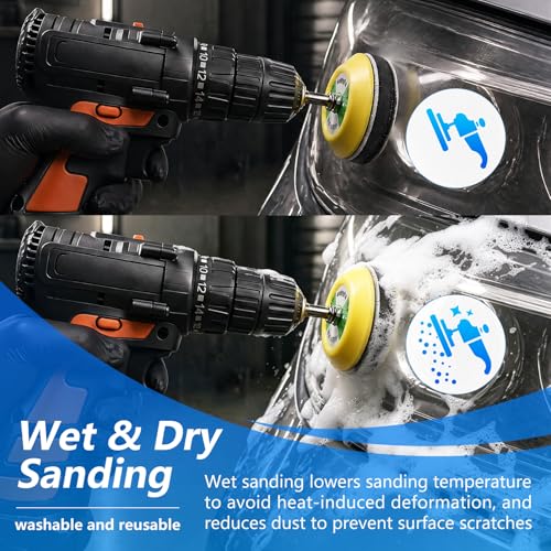 143 PCS 3 in Drill Polishing Kit 60-10000 Grit Hook and Loop Sanding Discs | Wet Dry, Hook and Loop Sanding Discs, Headlight Restoration Kit, Sandpaper Pads, Rotary Tools, for Wood, Metal, Glass - style: 3 IN