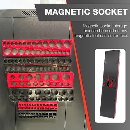EACELIY Magnetic Socket Organizer Set, 1/2", 1/4" and 3/8" SAE & Metric Deep & Shallow Socket Holder Kit, holds 141 stanard Sockets, attaches to steel box/tool cart (sockets not included) 丨6PCS - size: 6PCS 1/2&3/8&1/4inch