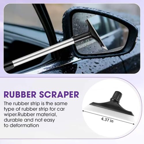 Purple Windshield Cleaner Tool, Car Interior Cleaning Kit with Extendable Handle and 3 Reusable Microfiber Pads, Auto Glass Wiper and Detailing Brush Kit for Car & Home Window - color: Purple