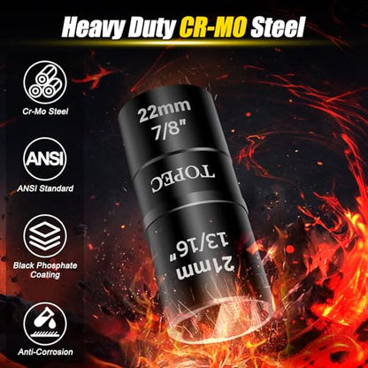 Topec 17mm x 19mm Flip Lug Nut Extractor, 1/2" Drive Lug Nut Removal Tool, 2-IN-1 Wheel Lock Remover Socket | Extension Bar Not Included - size: 17 x 19mm