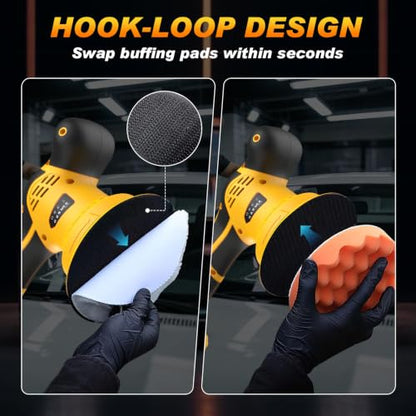 Cordless Car Buffer Polisher kit, 9 Speed Orbital Polisher, 6 Inch Compatible with DEWALT 20V Battery(No Battery),1800-7200RPM, for Car Boat Waxing/Scratch